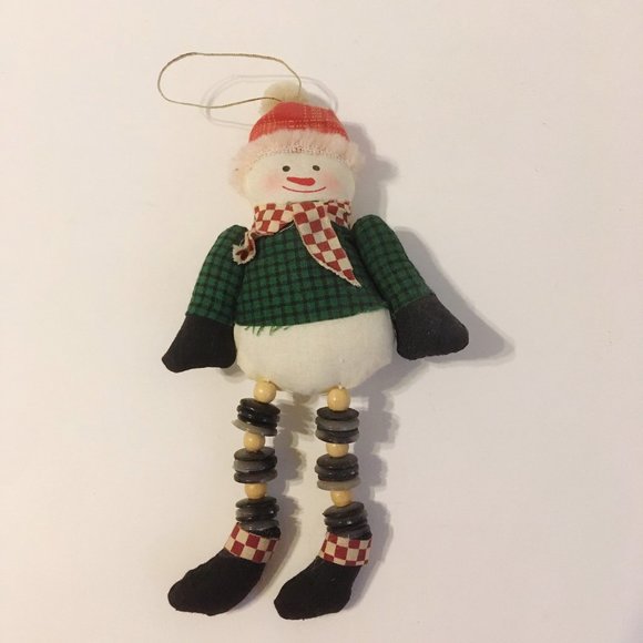 Vintage Snowman Tree Ornament Doll Fabric Bead Legs Christmas Decor Collectible - Picture 2 of 8
